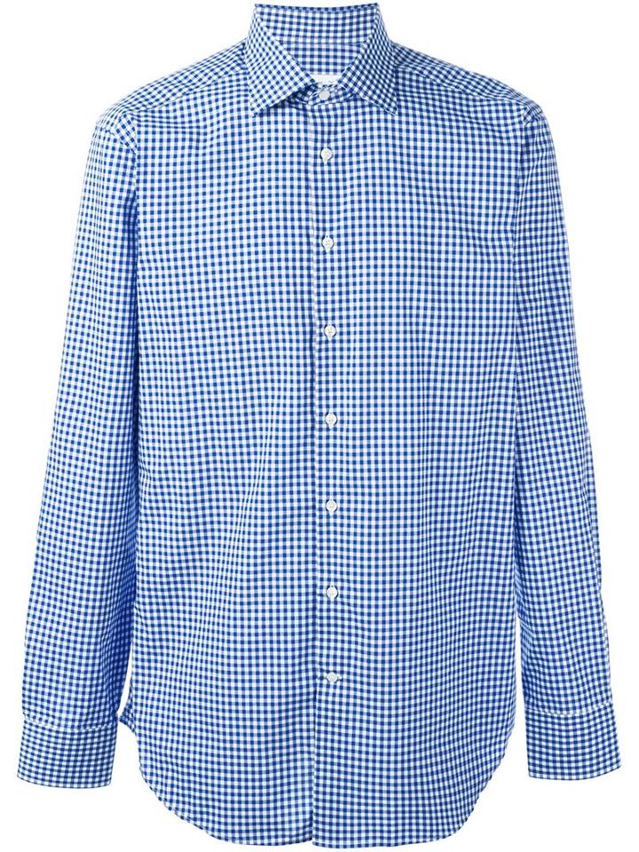 Etro Checked Button Down Shirt, Men's, Size: 40, Blue, Cotton