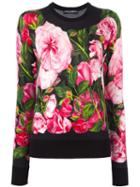 Dolce & Gabbana Rose Print Jumper, Women's, Size: 40, Cashmere/silk