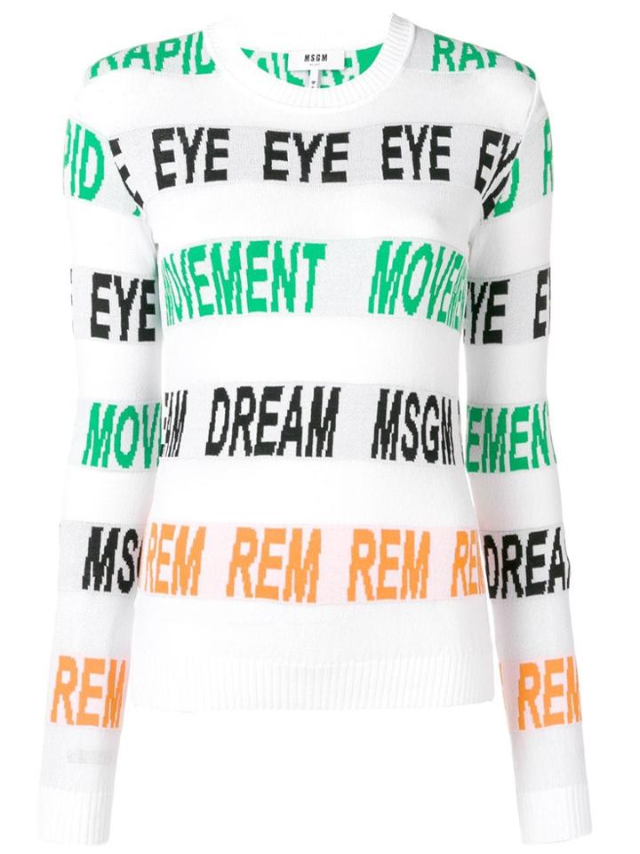 Msgm Slogan Knitted Jumper - White