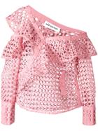 Self-portrait Off-shoulder Ruffled Top - Pink & Purple