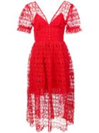 Self-portrait Lace Tea Dress - Red