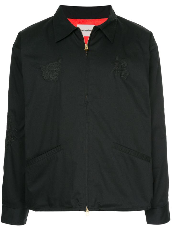Monkey Time Embroidered Coach Jacket - Black
