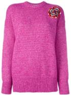 Giada Benincasa Embroidered Patch Knitted Jumper, Women's, Size: Medium, Pink/purple, Cotton/virgin Wool