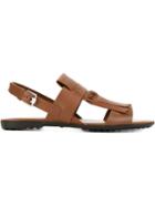 Tod S Fringe Sandals, Women's, Size: 38.5, Brown, Leather/rubber