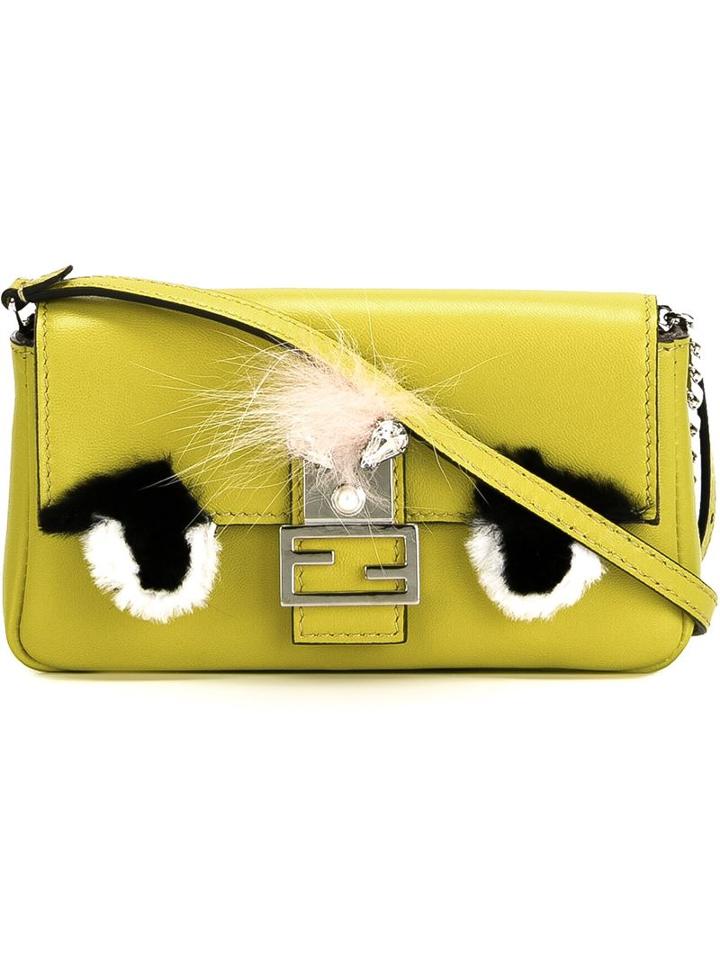 Fendi - Micro Baguette Crossbody Bag - Women - Fox Fur/lamb Skin/rabbit Fur/crystal - One Size, Yellow/orange, Fox Fur/lamb Skin/rabbit Fur/crystal