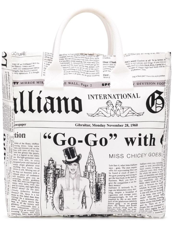 John Galliano Vintage Newspaper Print Tote Bag - White