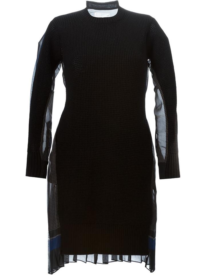 Sacai Contrasting Pleated Back Sweater Dress