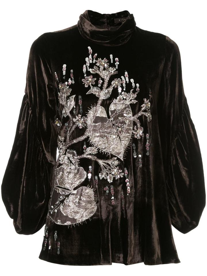 Biyan Velvet Embroidered Blouse - Brown