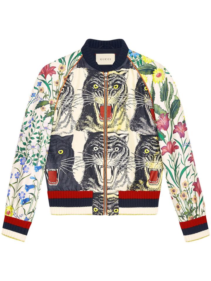 Gucci Patchwork Print Silk Bomber - Nude & Neutrals