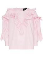 Simone Rocha Stripe Ruffle Cotton Long Sleeve Blouse - Pink