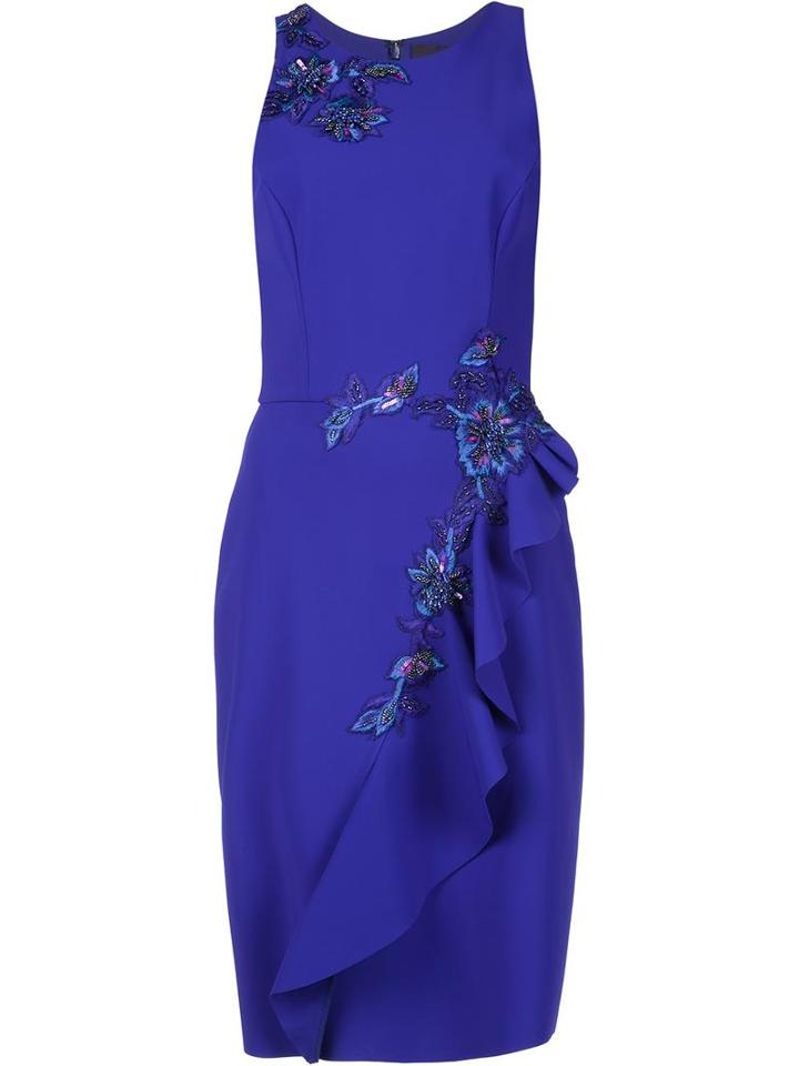 Marchesa Notte Embellished Dress, Women's, Size: 6, Blue, Polyamide