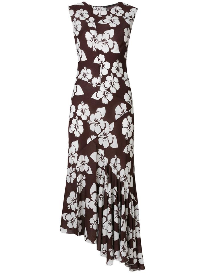 Simonetta Ravizza Floral Asymmetric Ruffle Hem Dress - Brown