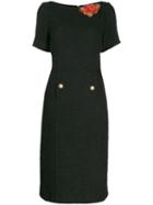 Gucci Textured Tweed Floral Brooch Dress - Black