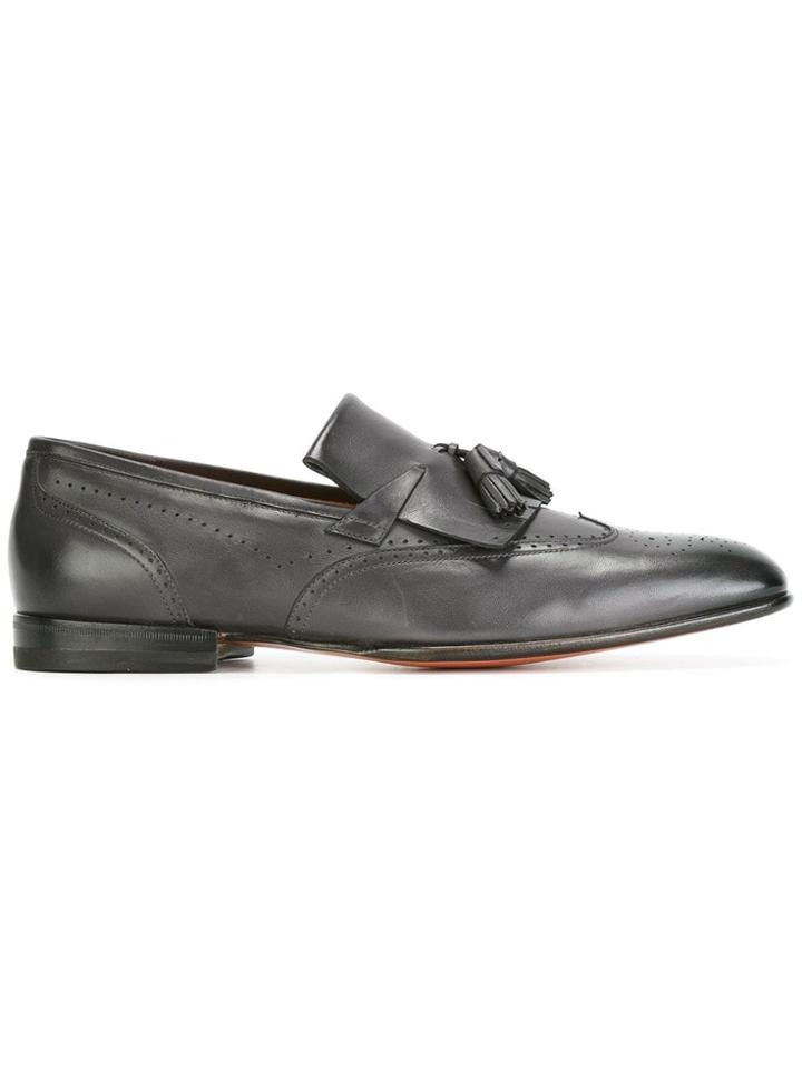 Santoni Tassel Detail Brogued Loafer - Grey