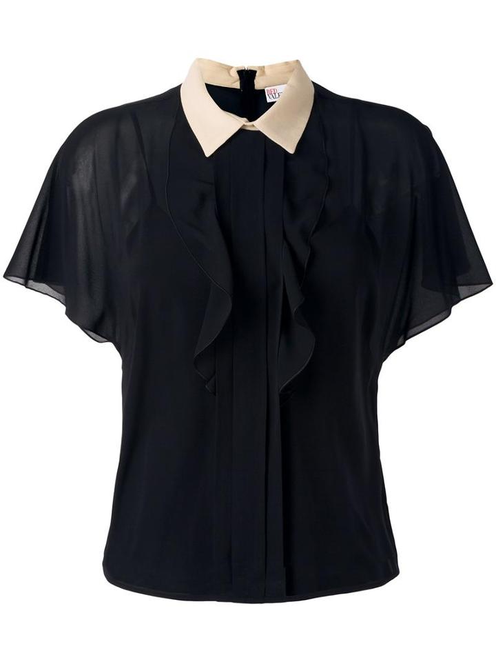 Red Valentino Contrast Collar Sheer Blouse, Women's, Size: 44, Black, Silk/spandex/elastane