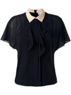 Red Valentino Contrast Collar Sheer Blouse, Women's, Size: 44, Black, Silk/spandex/elastane