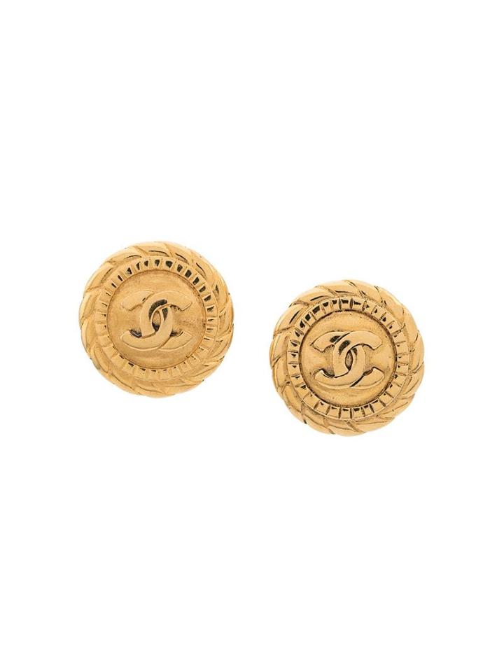 Chanel Pre-owned 1990's Cc Logo Button Earrings - Gold