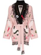 Alanui Fringed Embroidered Wool Cotton Blend Cardigan - Pink