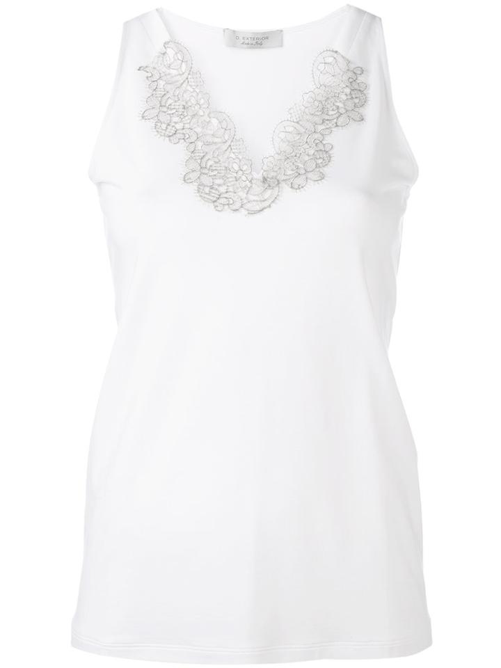 D.exterior - Lace Appliqué V-neck Tank - Women - Viscose/lacquer - S, White, Viscose/lacquer