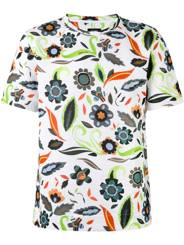 Fendi Short-sleeved Flower Print T-shirt, Men's, Size: 46, White, Cotton/polyamide
