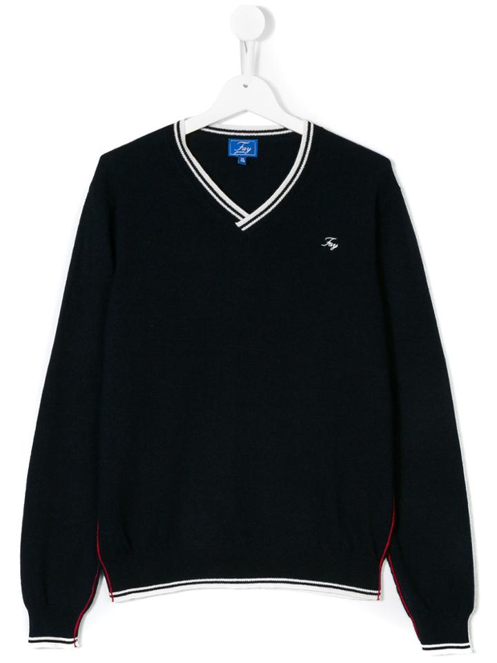 Fay Kids Teen Striped Trim Jumper - Blue