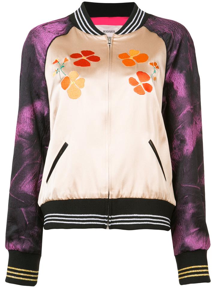 Rodarte - Contrast Panel Bomber Jacket - Women - Silk/polyamide/polyester/wool - M/l, Pink/purple, Silk/polyamide/polyester/wool