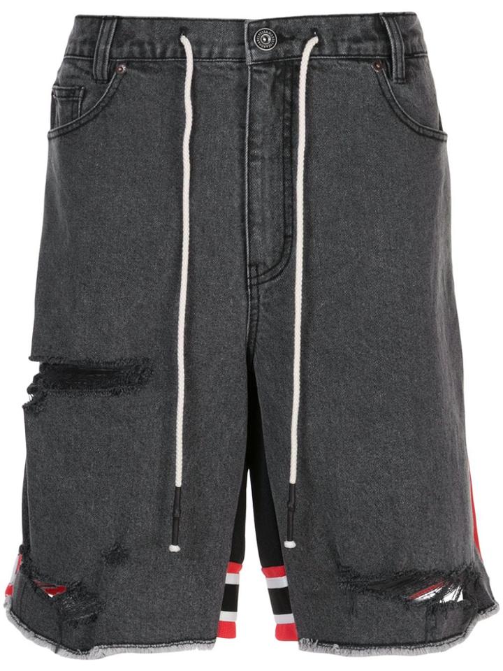 Mostly Heard Rarely Seen Distressed Combination Shorts - Black