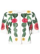Oscar De La Renta Floral Embellished Half Sleeve Jacket - White
