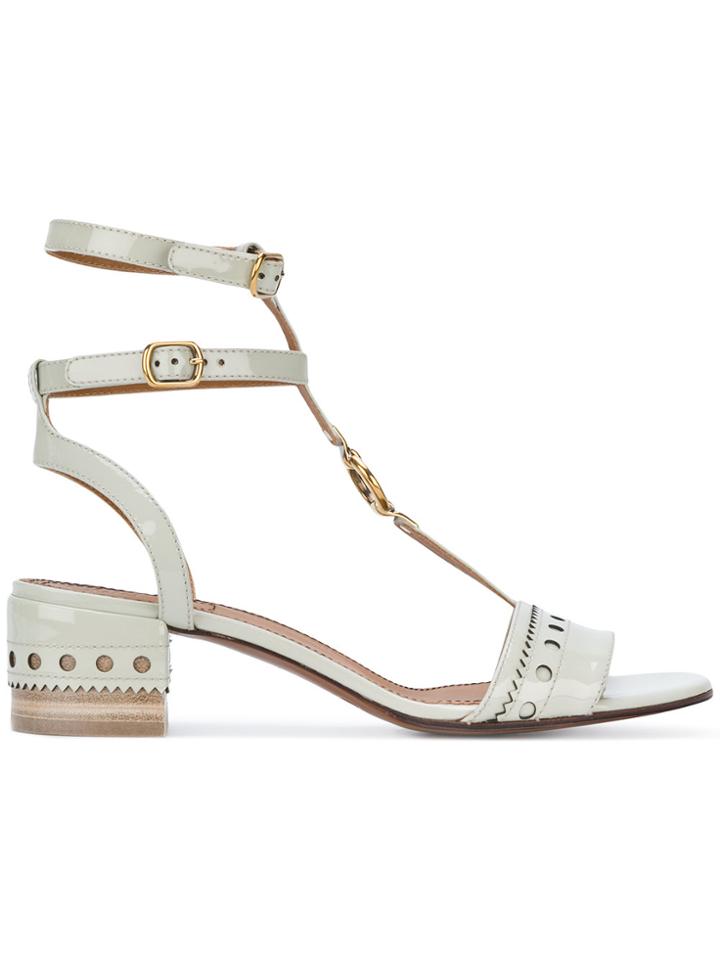 Chloé T-bar Block Heel Sandals - White