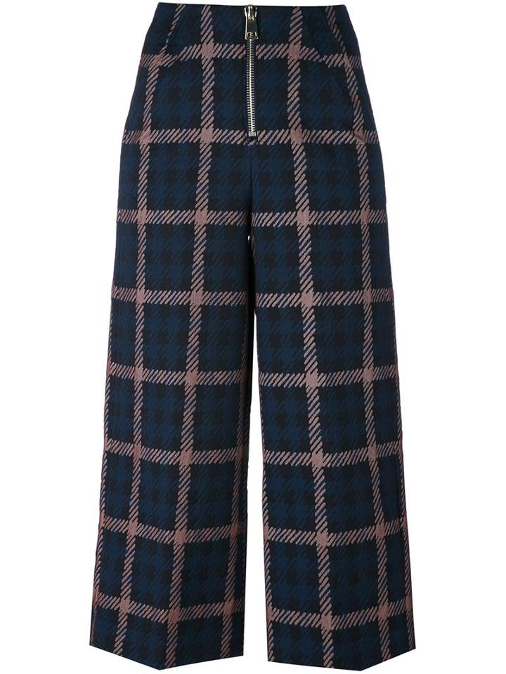 Dondup Checked Cropped Trousers, Women's, Size: 44, Blue, Cotton/polyamide/spandex/elastane