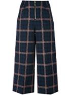 Dondup Checked Cropped Trousers, Women's, Size: 44, Blue, Cotton/polyamide/spandex/elastane