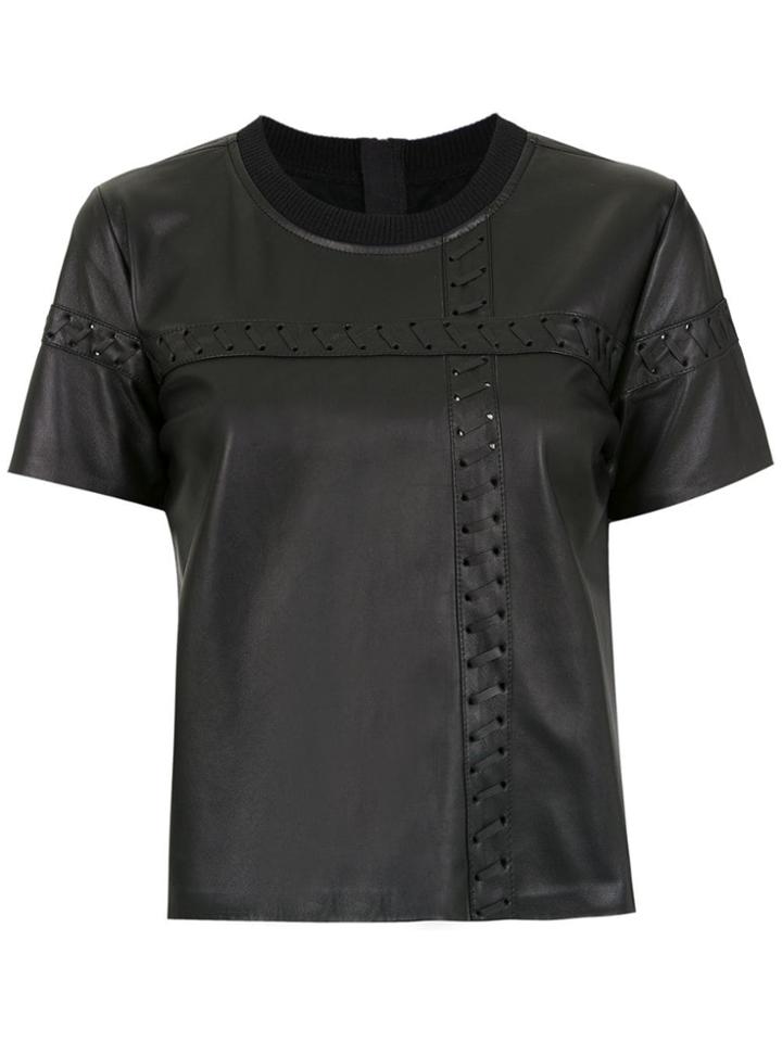 Andrea Bogosian Stitching Detail Leather Blouse - Black