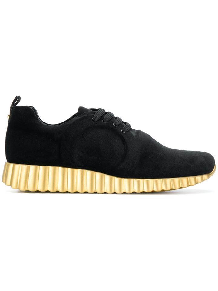 Salvatore Ferragamo Metallic Platform Sneakers - Black