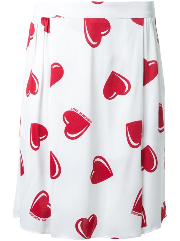 Love Moschino Heart Print A-line Skirt, Women's, Size: 44, White, Viscose