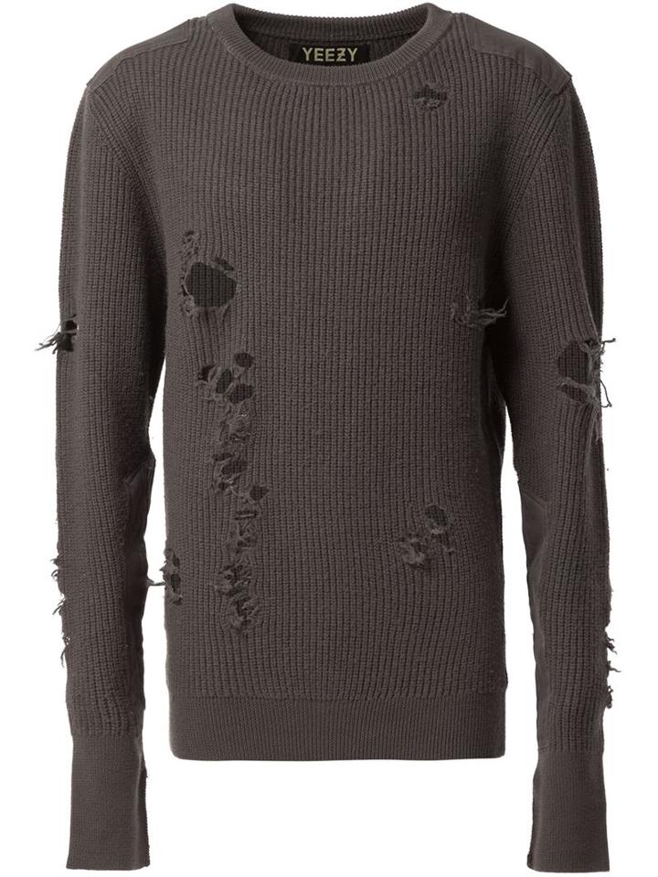 Yeezy Distressed Knit Sweater, Adult Unisex, Size: Xs, Grey, Wool