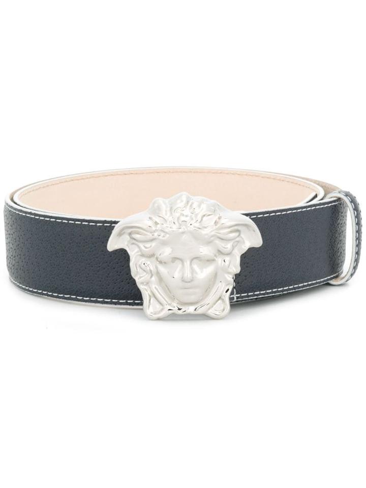 Versace Medusa Appliqué Leather Belt - Blue