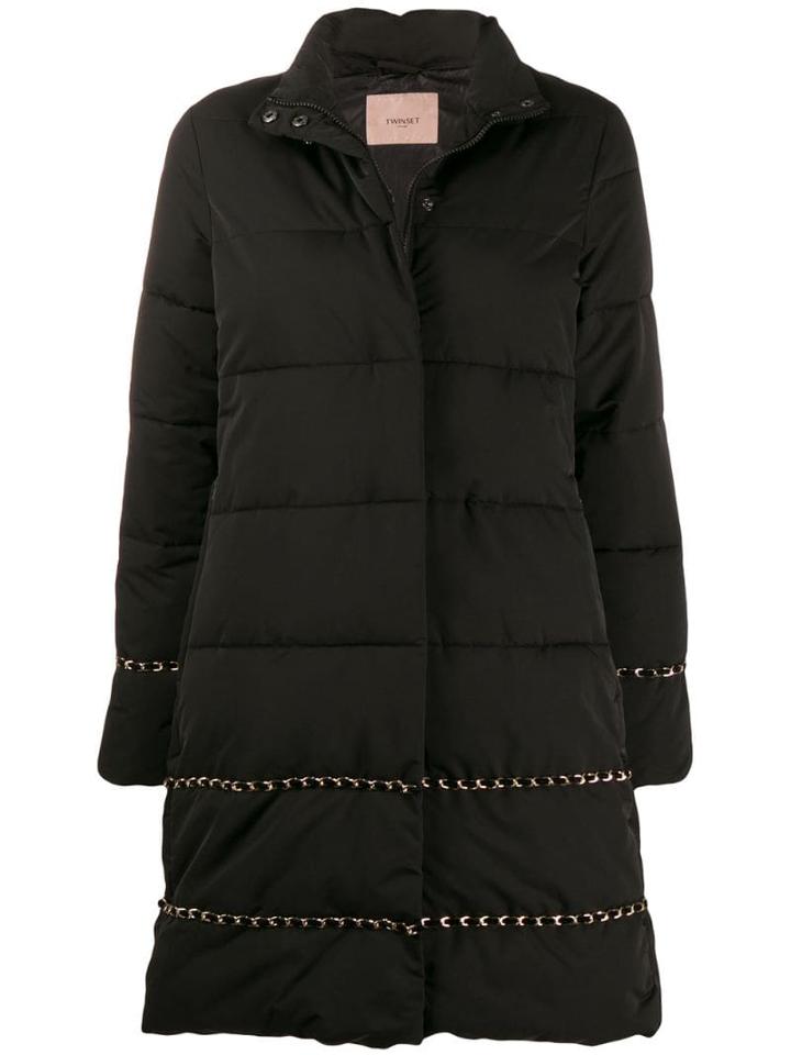 Twin-set Braid Long Line Puffer Jacket - Black
