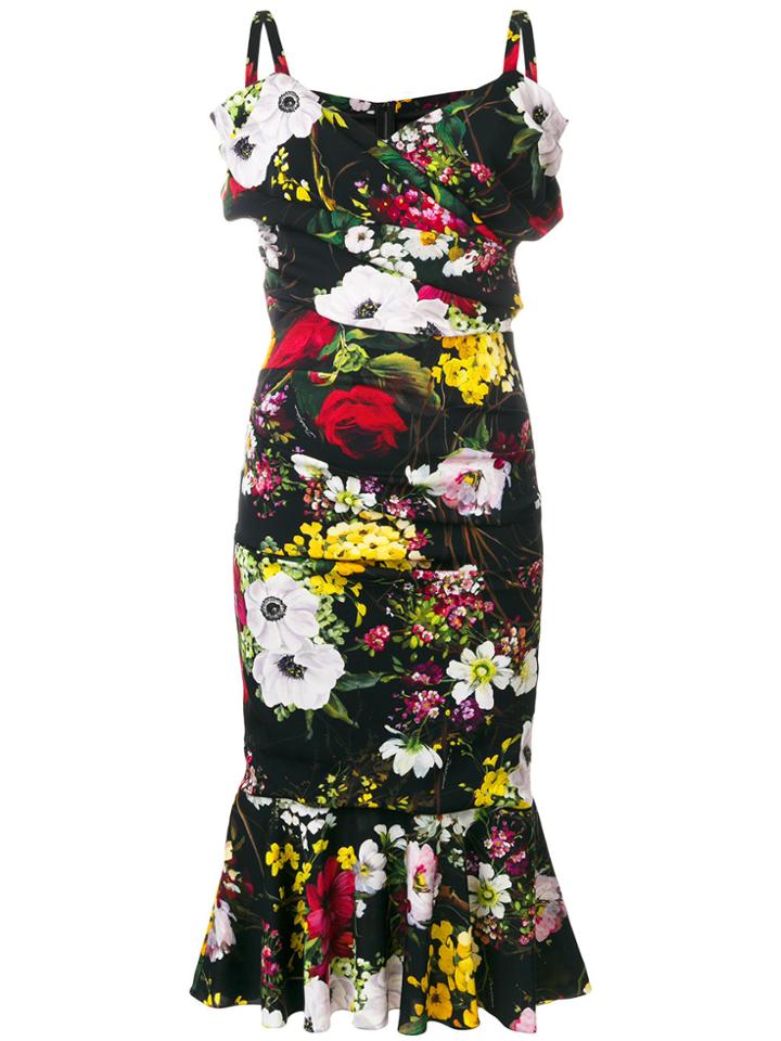 Dolce & Gabbana Bouquet Print Midi Dress - Black