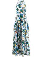Msgm Floral Print Tiered Maxi Dress - White
