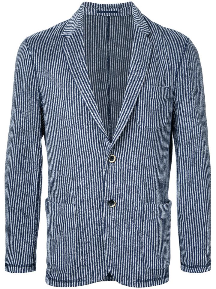 Estnation - Woven Stripe Blazer - Men - Cotton/polyester - Xl, Blue, Cotton/polyester