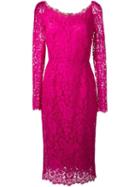 Dolce & Gabbana Floral Lace Midi Dress, Women's, Size: 42, Pink/purple, Cotton/viscose/polyamide/silk