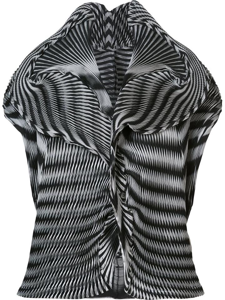 Issey Miyake Short-sleeve Origami Blouse, Women's, Size: 2, Black, Polyester/polyurethane/triacetate