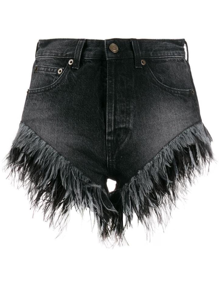 Saint Laurent Frayed Denim Shorts - Black