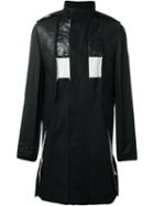 Rick Owens Panelled Funnel Neck Coat, Men's, Size: 48, Black, Cotton/leather