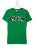 Msgm Kids Letterman Logo T-shirt - Green