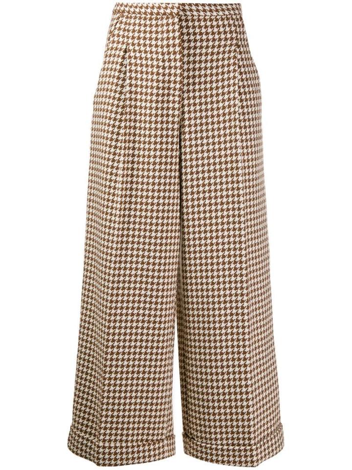 Tela Check Print Trousers - Brown