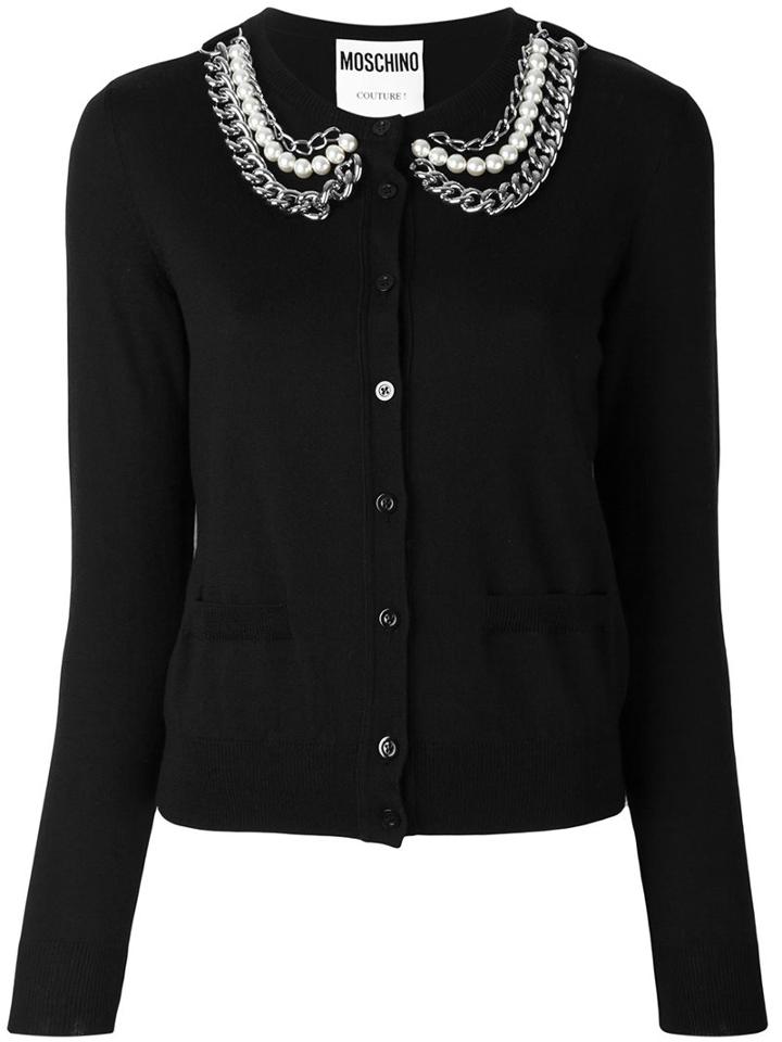 Moschino Chain Collar Cardigan, Women's, Size: 40, Black, Virgin Wool