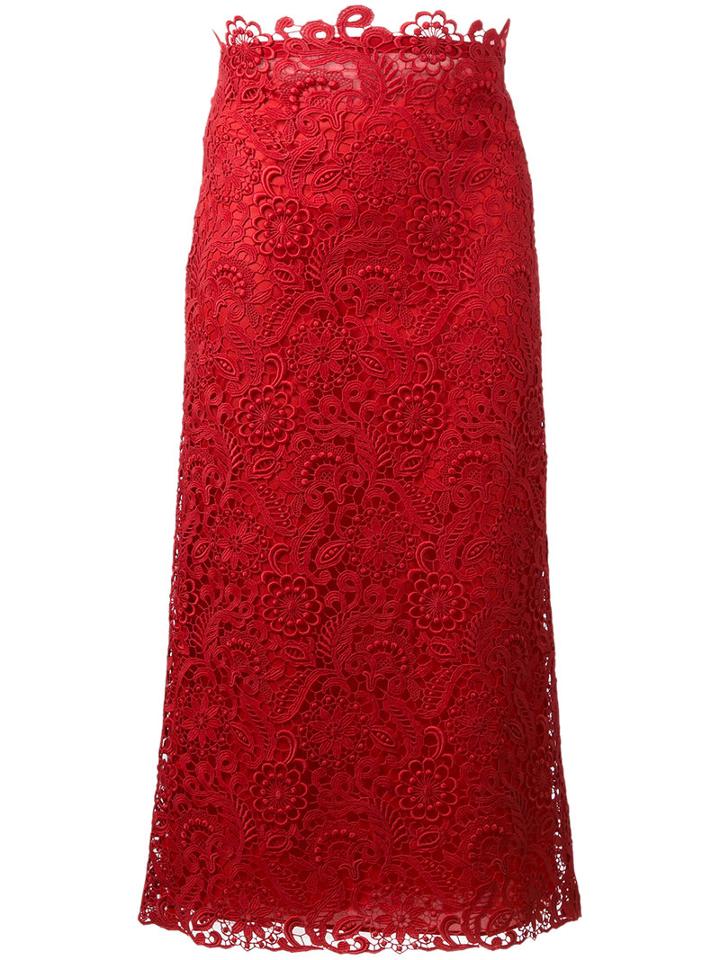Valentino Floral Lace Detail Skirt, Women's, Size: 44, Red, Cotton/polyester/polyamide/silk