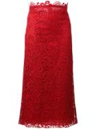 Valentino Floral Lace Detail Skirt, Women's, Size: 44, Red, Cotton/polyester/polyamide/silk