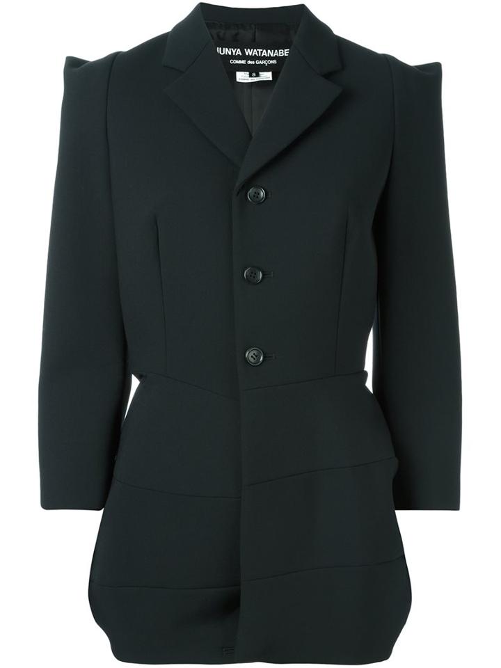 Junya Watanabe Comme Des Garçons Peaked Shoulders Fitted Blazer, Women's, Size: Small, Black, Nylon/cupro/wool/polyurethane